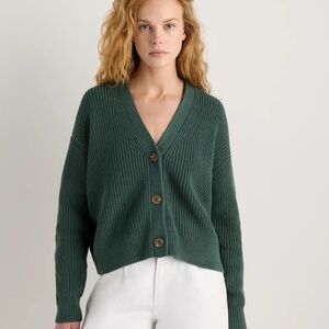Quince 100% Organic Cotton Fisherman Boxy Cropped Cardigan in Big Sur Green- L